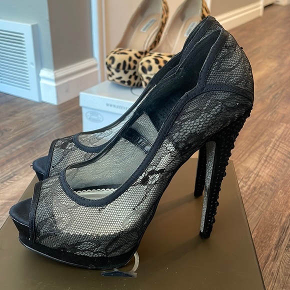 Bebe Black Lace Heels! - Picture 1 of 5